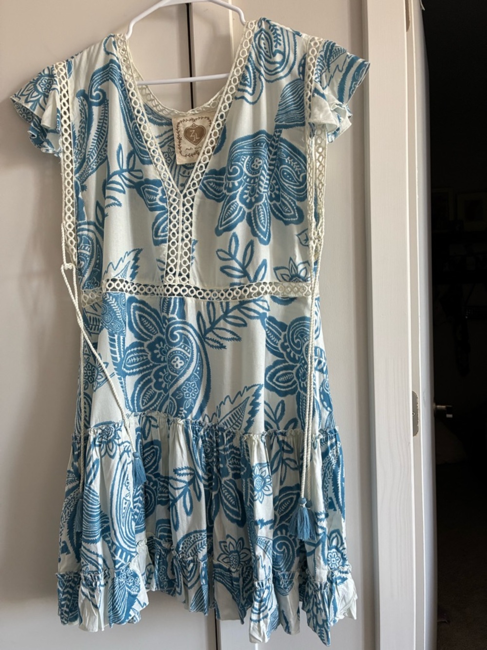 Blue Floral Lace-Trim Tunic Dress